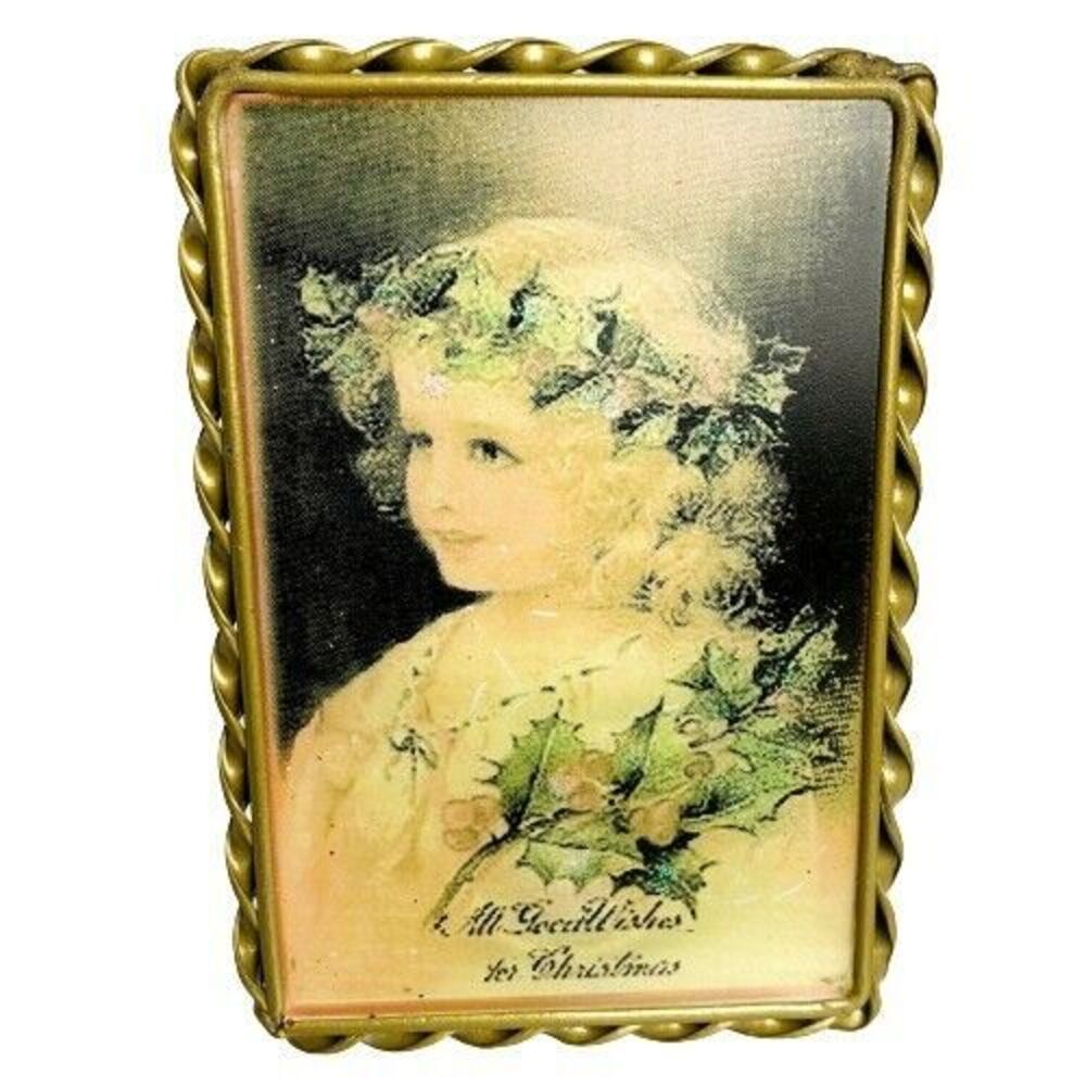 VTG Luminary Votive Christmas  Light Candle Holder  Angelic Girl Portrait Tea